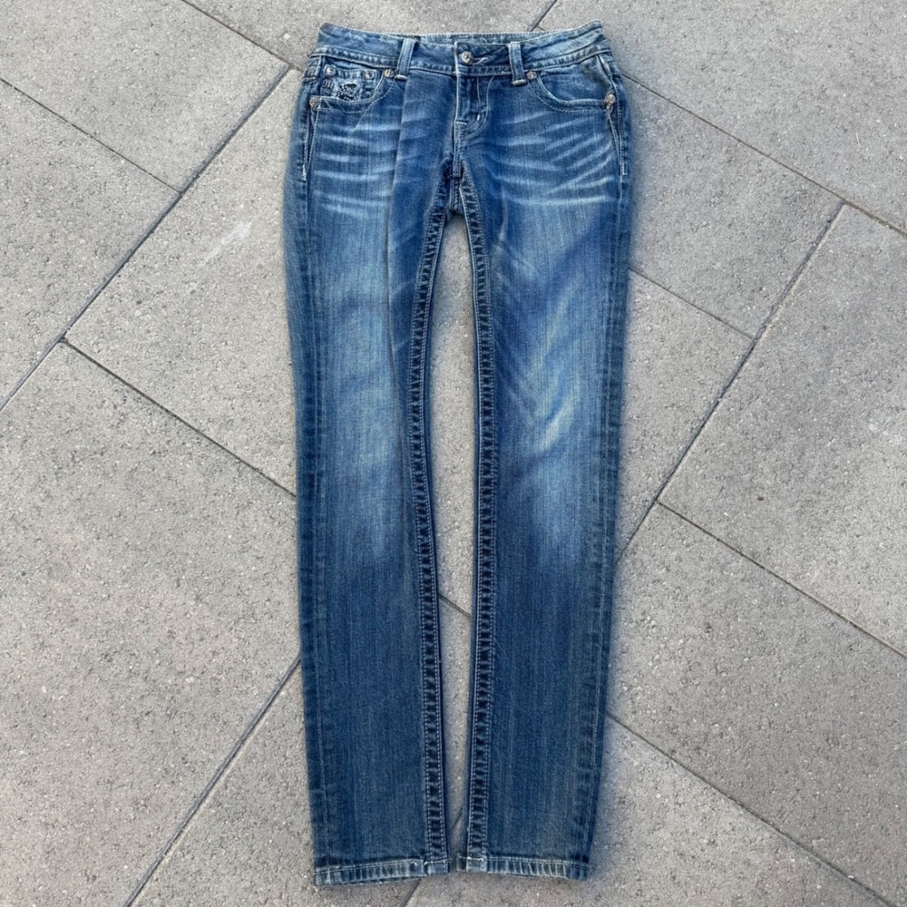 Miss Me JP5124S10 Skinny Jeans Medium Wash Embellished Flap Pocket Size 27